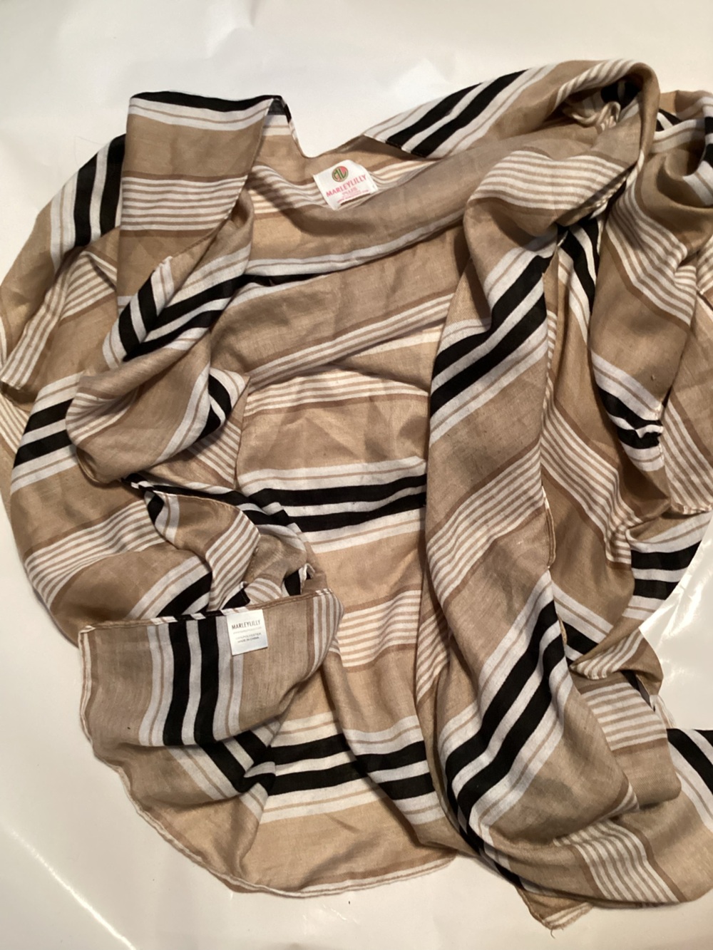 MarleyLilly Plus Tan Black & White Striped Open Front Poncho Cape Armholes
